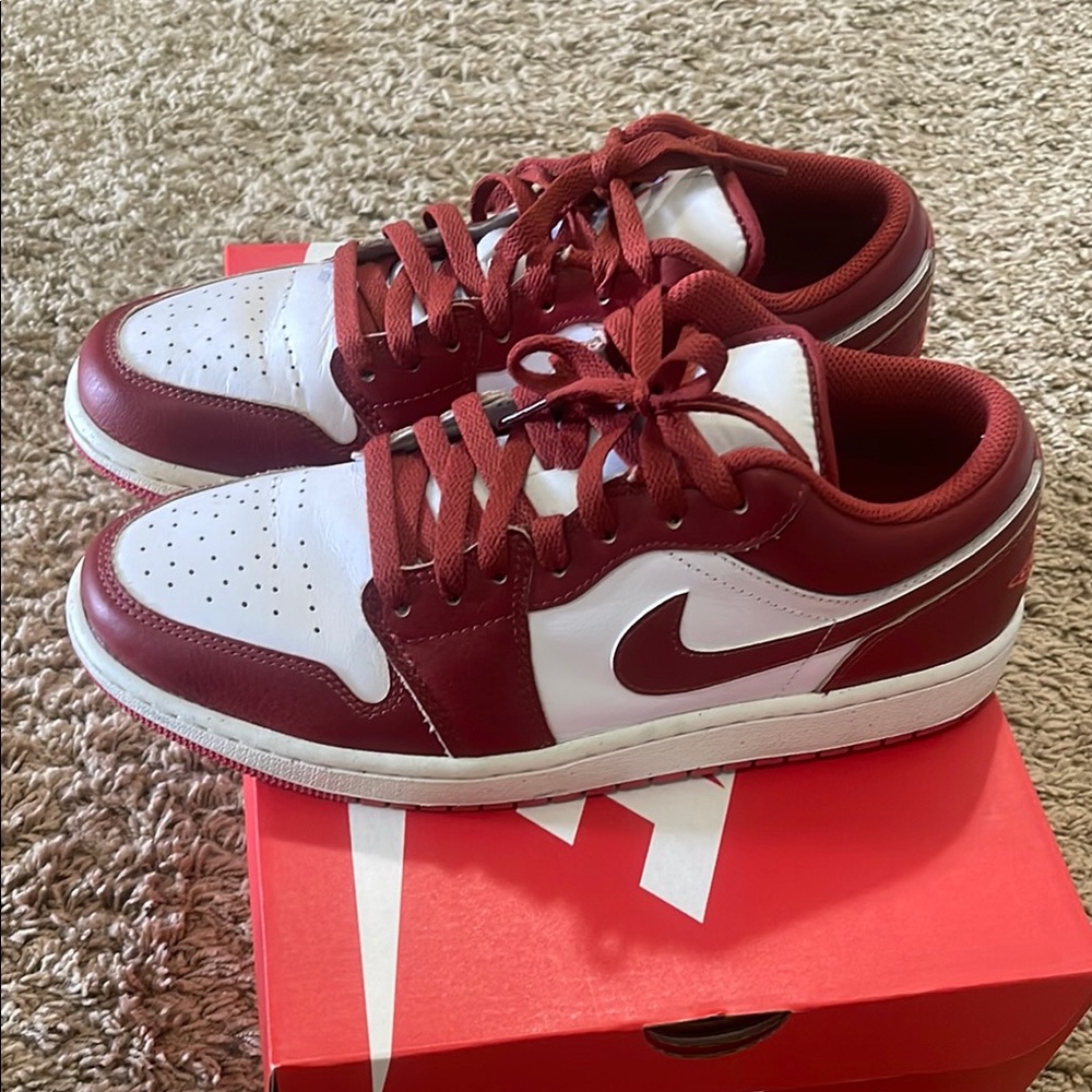 Nike- Jordan 1 Low Dune Red and White Sneakers- 9
